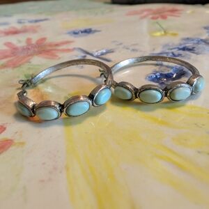 Lucky Brand Silver and Turquoise Southwestern style hoop Earrings